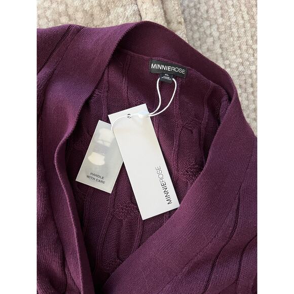 Minnie Rose Dark Purple Loganberry Cableknit Belted Duster XL NWT $275 - Picture 6 of 7